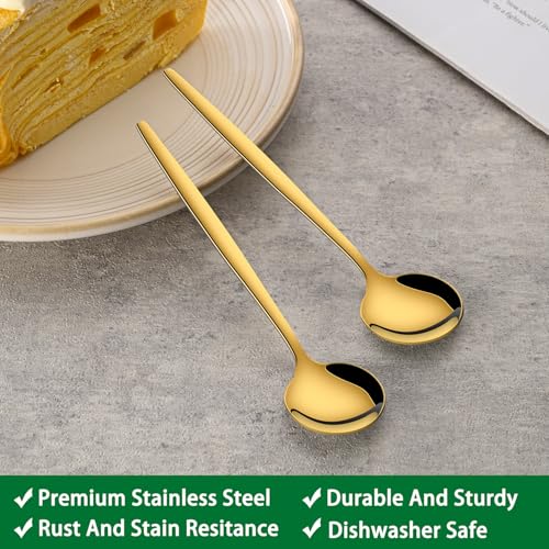 Gold Stainless Steel Coffee Spoons - Set of 6, 5.1 Inch Mini Teaspoons