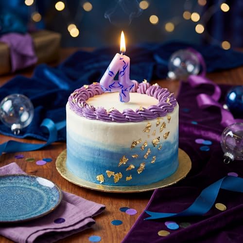 Purple Number 4 Kpop Birthday Candles with Themed Cake Topper