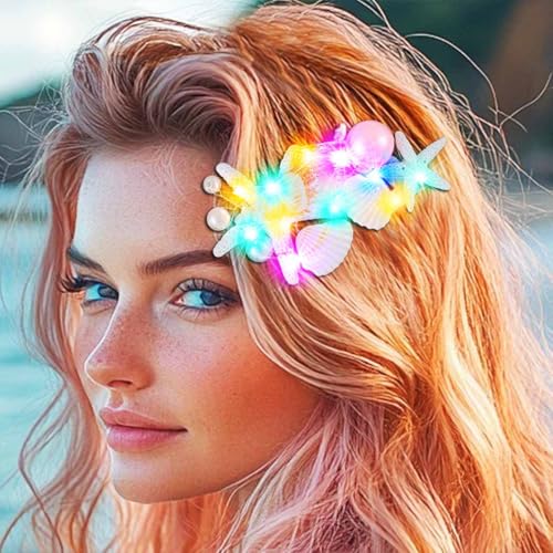 Light Up Starfish Hair Barrettes LED Mermaid Hair Clips