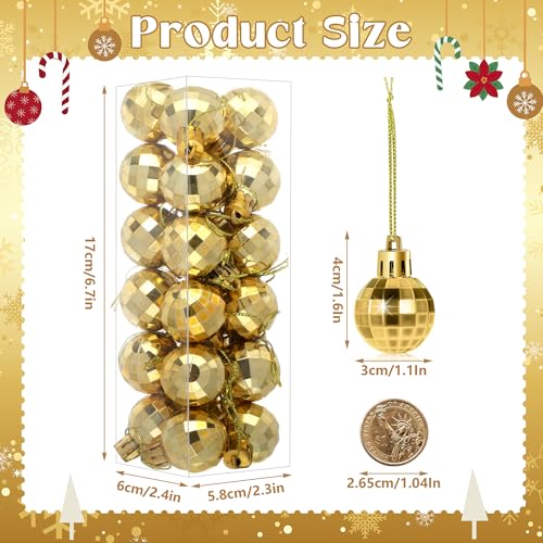 Gold Mini Disco Balls 24 Pcs Shatterproof Christmas Ornaments 1.2 Inch