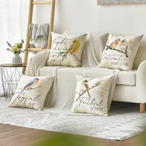 Fall Decorative Throw Pillow Covers Set of 4 - 18x18 Inch Bluebird Goldfinch Chickadee