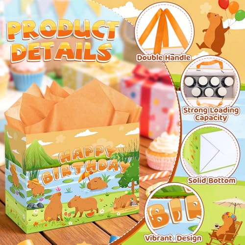 Capybara Birthday Gift Bag with Tissue Paper and Greeting Card