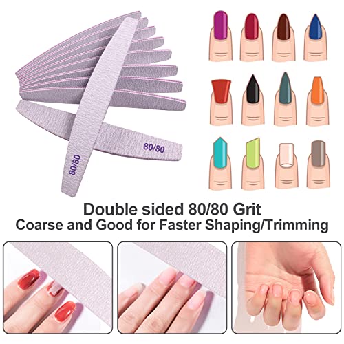 AhaTopia 80/80 Grit Nail Files 10-Pack - Heavy-Duty Emery Boards for Acrylic & Gel Nails