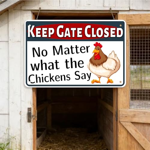 Chicken Warning Metal Tin Sign - 8"x12" Funny Plaque Art