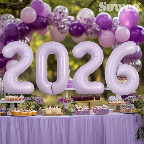 SUWEN 40 Inch Lavender Number 0 Balloon - Jumbo Foil Decor