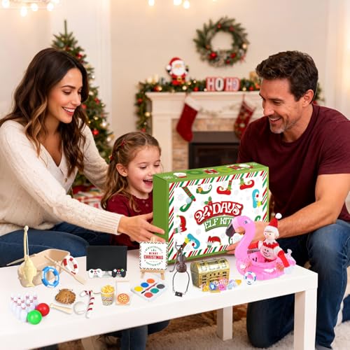 Christmas Elf Activities Kit with 24 Props & Instructions - Holiday Countdown Fun
