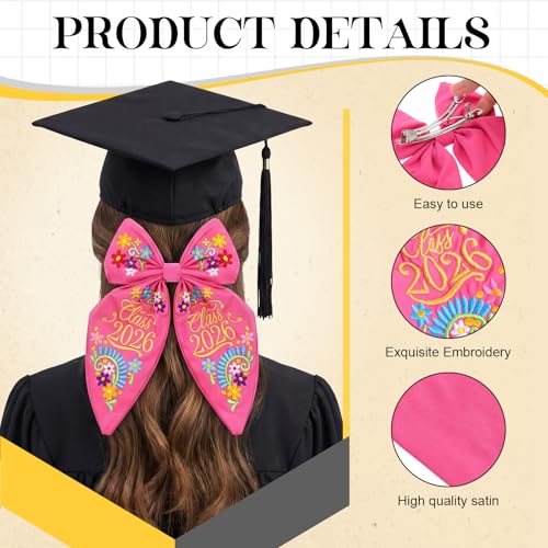 Crowye 8.8 Inch Large Graduation Hair Bow Clip Class of 2026 Pink