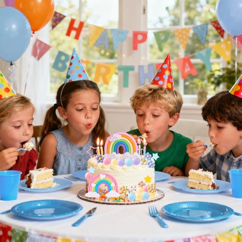 39-Piece Rainbow Cake Topper Set with Pastel Balls & Flowers