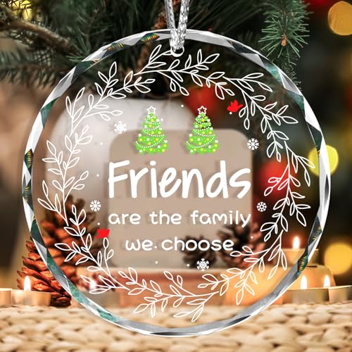 Friends Christmas Ornament Gift for Friendship - Glass Holiday Decoration with Double Side Print - 3.14 Inch - Friends Variation
