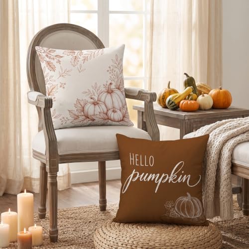 VISSTREE Fall Pillow Covers Set of 4 - Hello Pumpkin Autumn Decor 18x18 Inches
