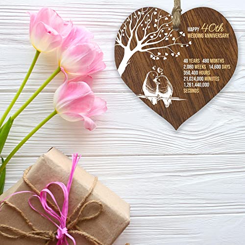 40th Wedding Anniversary Wooden Heart Plaque - Handmade Keepsake Gift