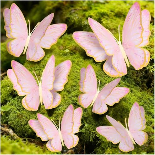 Pink 3D Butterfly Wall Decor - Gold Paper Butterflies for Baby Showers & Weddings