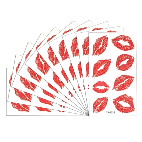 Lip Tattoo Stickers 80pcs - Waterproof Red Fake Kiss Tattoos