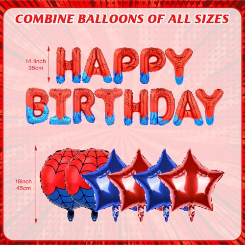 Spider Theme Happy Birthday Banner Set with Balloons - Fun Party Decor for Kids