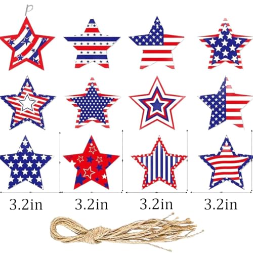12 PCS 4th of July Hanging Ornaments - Patriotic Star Decorations