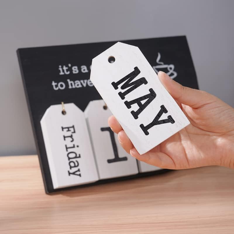Notakia Wooden Desk Calendar - Vintage Perpetual Flip Calendar with Month & Day Display (Black)