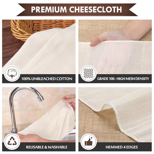 Grade 100 Unbleached Cotton Cheesecloth - 36x36 Inch, Food-Safe
