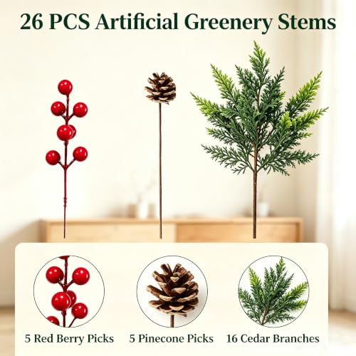 Artificial Cedar Branches 16 Pcs 18 Inch Faux Pine Stems for Holiday Decor
