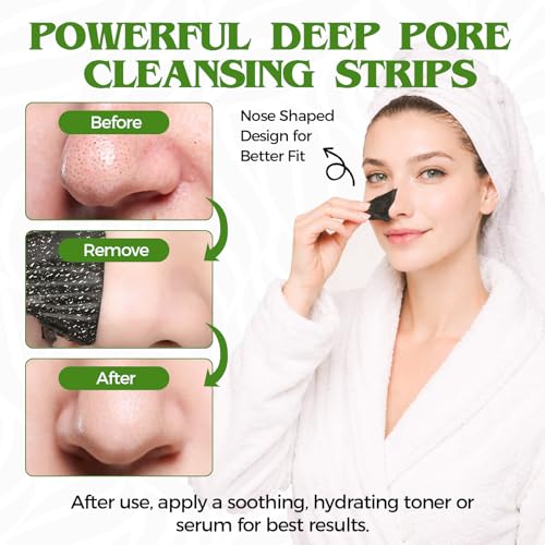 Bellisinno Charcoal Blackhead Remover Nose Strips, Deep Cleansing Pore Strips - 10 Count