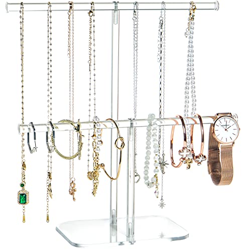 2-Tier Acrylic Jewelry Organizer Stand - Clear Necklace & Bracelet Holder