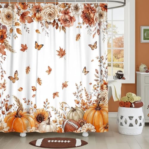 DYNH Autumn Pumpkin Shower Curtain - Waterproof Floral Design 72x72