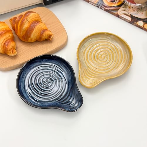 Farmhouse Ceramic Spoon Rest Ocean Blue-Inner Ring | Kitchen Counter Utensil Holder