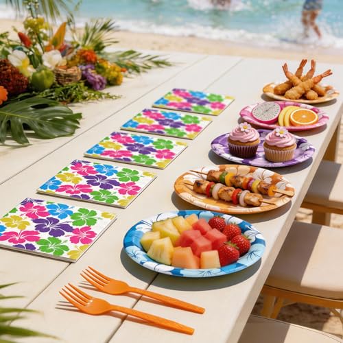 Hawaiian Luau Party Tableware Set for 24 - Plates, Napkins & Forks