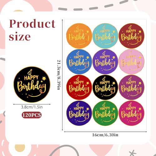 120 Gold Foil Happy Birthday Stickers - 1.5" Round Labels for Cards & Gifts