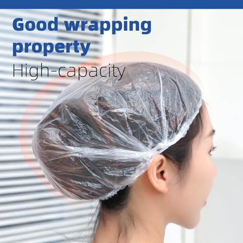100PCS Disposable Clear Plastic Shower Caps - Large Waterproof Hair Caps