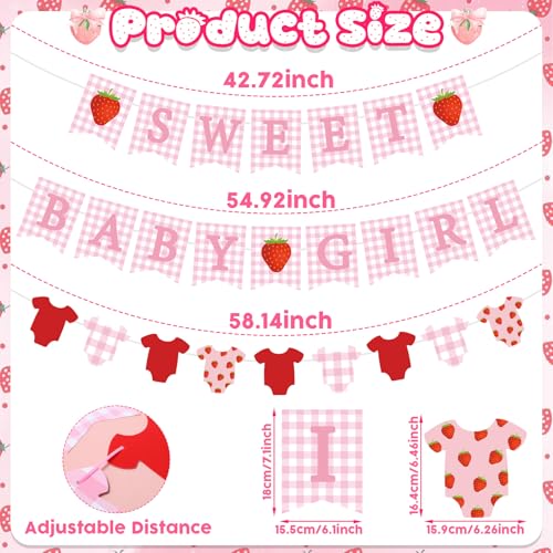Strawberry Girl Baby Shower Banners Set - 3 Pcs Pink Gingham