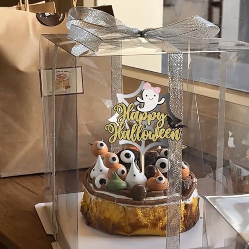 Happy Halloween Glitter Cake Topper - Spooky Ghost & Bat Cake Pick