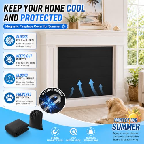 PAWBOSE Magnetic Fireplace Cover - 36x27 Inch Draft Stopper