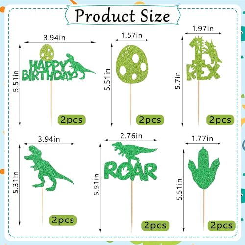 Dinosaur Happy Birthday Banner and Cupcake Toppers Party Set