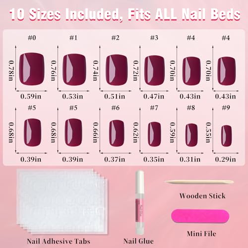 AddFavor Short Square Press on Nails - 240pcs Purple False Nails Kit