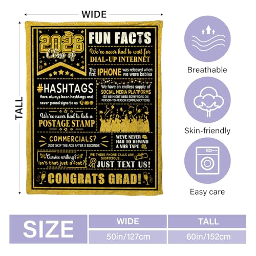 Class of 2026 Graduation Blanket 60x50 Inches - Personalized Commencement Gift for Her & Him