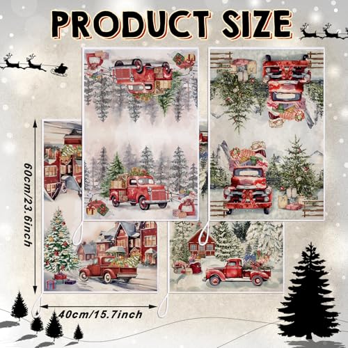 Christmas Kitchen Towels Red Truck Winter Decor - 6 Pcs with Variation Warm/Truck
