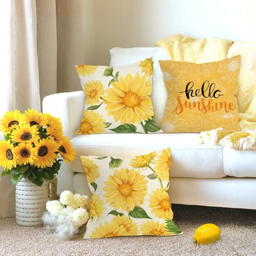 Summer Yellow Sunflower Throw Pillow Covers - Set of 4, 18x18