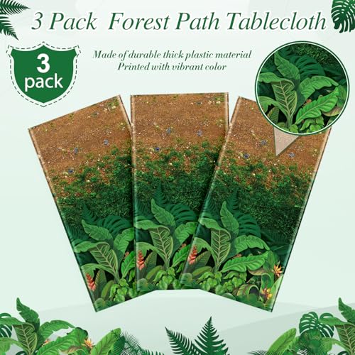 3Pcs Forest Path Disposable Tablecloths for Jungle Party - 54x108 Inch