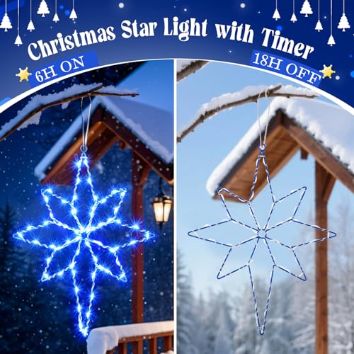 Blue Christmas Window Star Lights with Timer - Bethlehem Silhouette LED Decorations