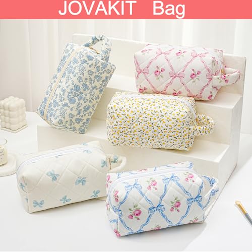 JOVAKIT Floral Travel Makeup Bag with Handle - Beige Toiletry Organizer