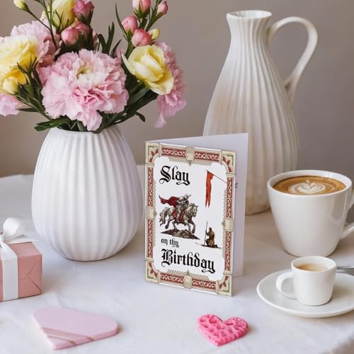 Funny Medieval Knight Birthday Card - Retro Slay on Thy Birthday Card