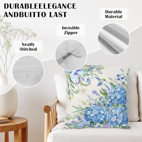 Spring Blue Hydrangea Floral Throw Pillow Covers 22x22 (Set of 2)