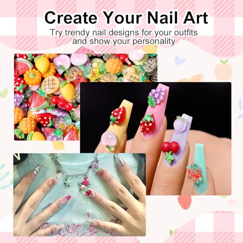 Major Dijit 3D Resin Fruit and Flower Nail Charms Assorted Set