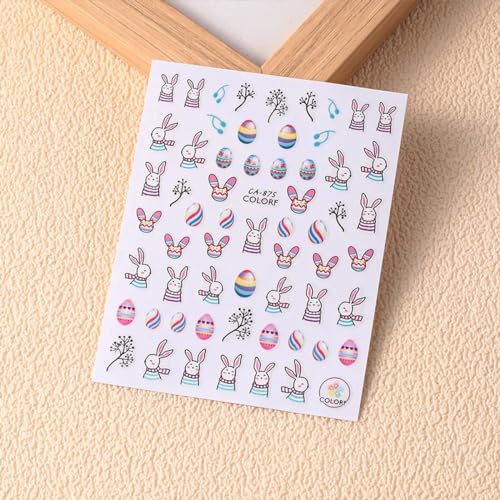 8 Sheets Bunny Nail Decals - 3D Self Adhesive Easter Nail Stickers