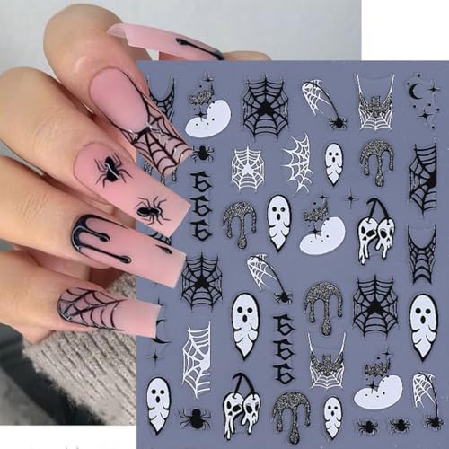 Sutaozhi 5Pcs Fall & Halloween Nail Art Stickers 3D Self-Adhesive Pumpkin Maple Leaf Decals