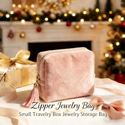 Light Pink Travel Jewelry Case with Tassel Zipper & 6 Layers