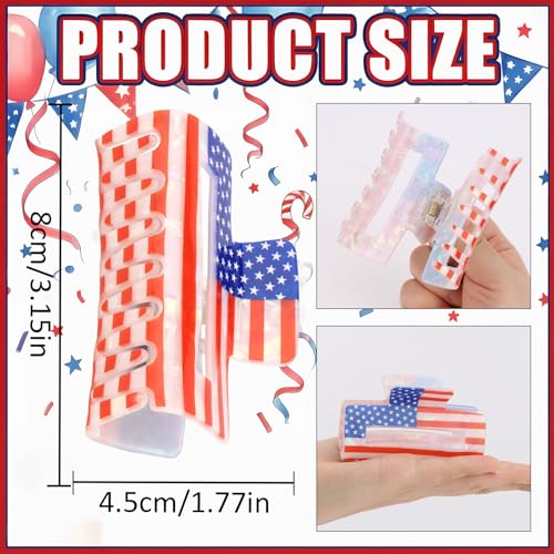 American Flag Hair Claw Clips 3-Pack - Patriotic Red White & Blue USA Hair Accessories