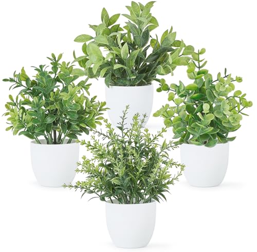Mkono 4-Pack Mini Artificial Potted Plants with White Frosted Planters