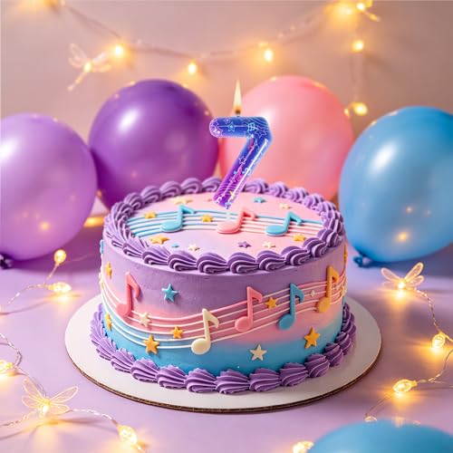 Kpop 7th Birthday Candle with Music Notes - Purple Gradient Cake Topper