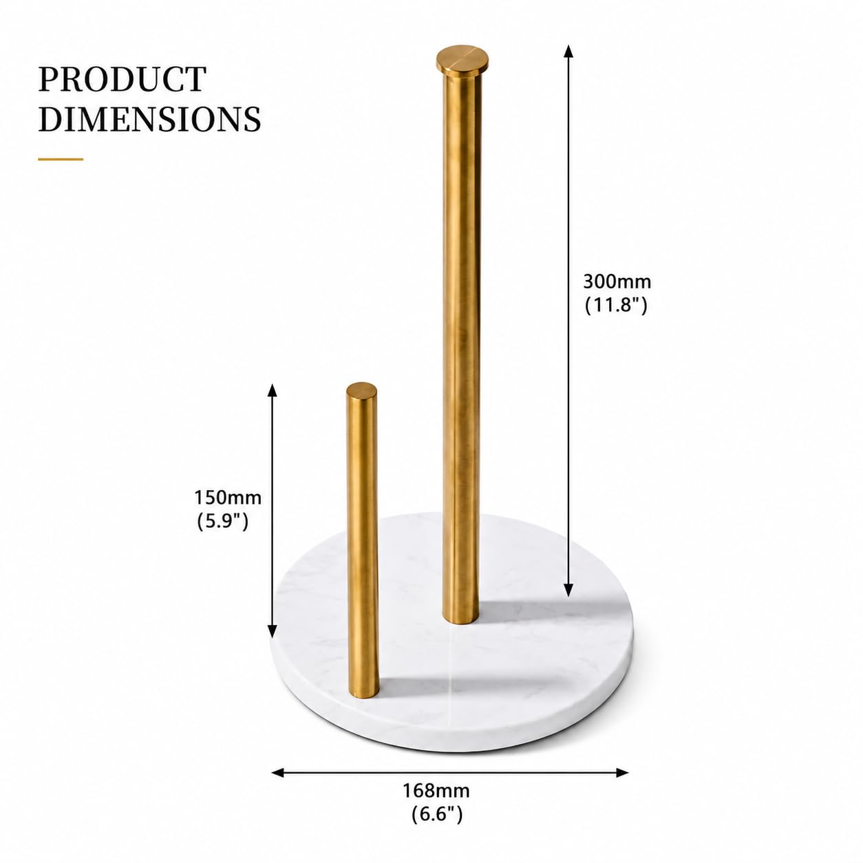 Brushed Gold Paper Towel Holder,Stainless Steel Paper Towel Holder for Kitchen Roll Organize, Standard or Jumbo-Sized Roll Paper, Countertop Roll Dispenser with Marble Base
